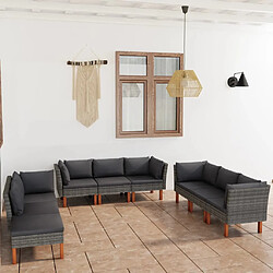 Maison Chic Salon de jardin 9 pcs + coussins - Mobilier/Meubles de jardin - Table et chaises d'extérieur Résine tressée Gris -MN20088