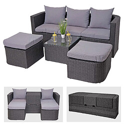 Avis Decoshop26 Salon de jardin avec fauteuils poufs table et coussins gris clair et polyrotin anthracite 04_0000525