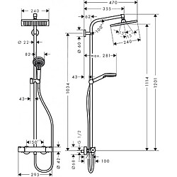 colonne de douche - showerpipe - crometta e 240 - mitigeur thermostatique - 1 jet - hansgrohe 27271000