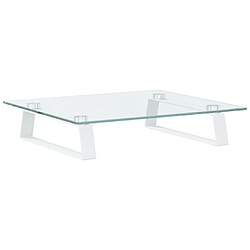 vidaXL Support de moniteur blanc 40x35x8 cm verre trempé et métal