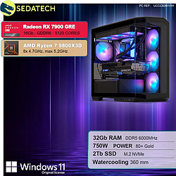 Sedatech PC Gamer Pro Large Vision • AMD Ryzen 7 9800X3D • RX 7900 GRE • 32Go DDR5 • 2To SSD M.2 • Windows 11