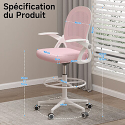 RATTANTREE Chaise de Bureau avec Accoudoir Relevable, Fauteuil de Bureau avec Soutien Lombaire, Siège Bureau avec Repose-Pieds, Rose