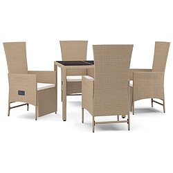 Ensemble salle à manger de jardin 5 pcs,Table et chaise à dîner d'extérieur Beige poly rotin -MN56543