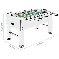 vidaXL Baby-foot Acier 60 kg 140x74,5x87,5 cm Blanc pas cher