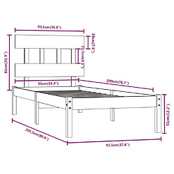 vidaXL Cadre de lit sans matelas blanc 90x200 cm bois massif pas cher