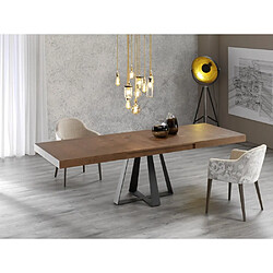 Inside 75 Table repas extensible CROSS 8 couverts 135/229x90cm pied métal noir plateau chêne noueux foncé