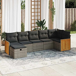 vidaXL Salon de jardin avec coussins 7 pcs gris résine tressée