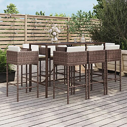 Maison Chic Ensemble de bar de jardin 9 pcs et coussins,Table + chaises + coussins d'extérieur marron poly rotin -GKD385194