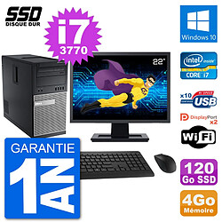 PC Tour Dell 7010 Ecran 22" Intel Core i7-3770 RAM 4Go SSD 120Go Windows 10 Wifi - Occasion