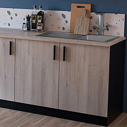 Dansmamaison Meuble bas de cuisine 100 cm 2 portes battantes Noir/Chêne - ABINCI