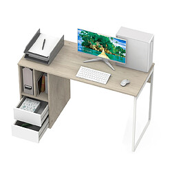 Acheter Pegane Bureau coloris effet bois/blanc - Hauteur 74 x Longueur 120 x Profondeur 55 cm