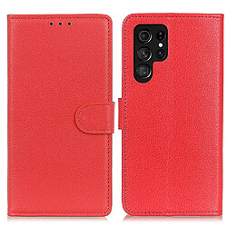 Etui en PU texture litchi rouge pour votre Samsung Galaxy S22 Ultra