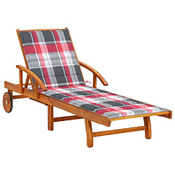 Helloshop26 Transat chaise longue bain de soleil lit de jardin terrasse meuble d'extérieur avec coussin bois d'acacia solide 02_0012372