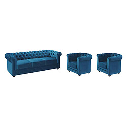 Vente-Unique Canapé 3 places et 2 fauteuils CHESTERFIELD - Velours bleu canard