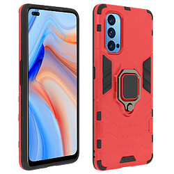 Avizar Coque Oppo Reno 4 Hybride Antichoc Bague Métallique Support Vidéo rouge