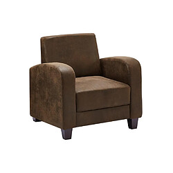 Vente-Unique Fauteuil club en microfibre marron aspect cuir vieilli MADIE II