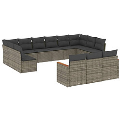 vidaXL Salon de jardin avec coussins 13 pcs gris résine tressée