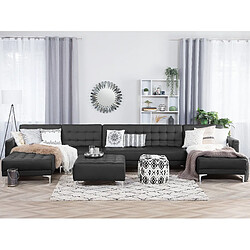 Beliani Grand canapé avec pouf ottoman ABERDEEN Noir Cuir PU Symétrique