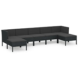 vidaXL Salon de jardin 7 pcs avec coussins Résine tressée Noir