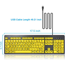 Acheter Clavier d'ordinateur à gros caractères, clavier filaire USB à contraste élevé avec lettres imprimées surdimensionnées pour les personnes malvoyantes et malvoyantes (jaune + noir)