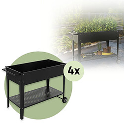 ML-Design 4x Jardinière surélevée mobile noir 98x50x79,5 cm bac à plantes sur roulettes