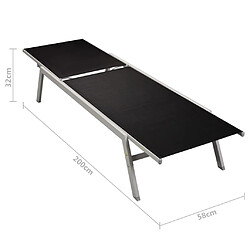 vidaXL Chaises longues lot de 2 avec table acier et textilène noir pas cher