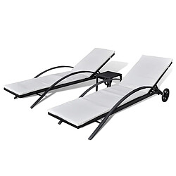 Maison Chic Bain de soleil,Lot de 2 Chaises longues avec table Résine tressée Noir -GKD11624