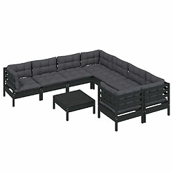 Avis Maison Chic Salon de jardin 9 pcs + coussins - Mobilier/Meubles de jardin - Table et chaises d'extérieur Noir Bois de pin -MN37711