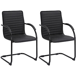 Decoshop26 Set de 2 chaises visiteurs accoudoirs en PVC noir piétement luge en métal noir 10_0003123 