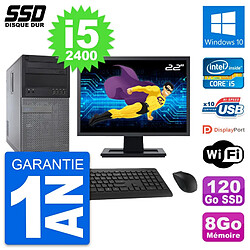 PC Tour Dell 790 MT Ecran 22" Intel i5-2400 RAM 8Go SSD 120Go Windows 10 Wifi - Occasion