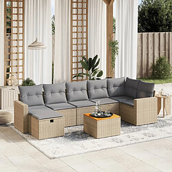 Maison Chic Ensemble à manger d'extérieur 8 pcs avec coussins,Salon de jardin,Mobilier de jardin mélange beige résine tressée -GKD204610