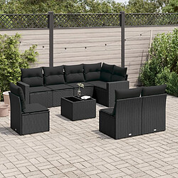 Maison Chic Salon de jardin 9 pcs avec coussins | Ensemble de Table et chaises | Mobilier d'Extérieur noir résine tressée -GKD68367