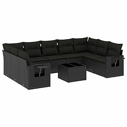 Maison Chic Salon de jardin 10 pcs avec coussins | Ensemble de Table et chaises | Mobilier d'Extérieur noir résine tressée -GKD88550