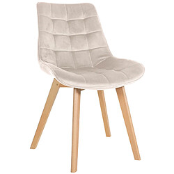 Decoshop26 Chaise de salle à manger x1 design scandinave coutures carrées en velours crème pieds en bois clair 10_0002191