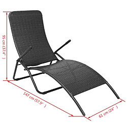 Helloshop26 Transat chaise longue bain de soleil lit de jardin terrasse meuble d'extérieur pliante rotin synthétique noir 02_0012895 pas cher