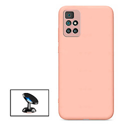 PHONECARE Kit Support Magnétique de Voiture + Coque Silicone Liquide pour Xiaomi Redmi Note 11+ - Rose