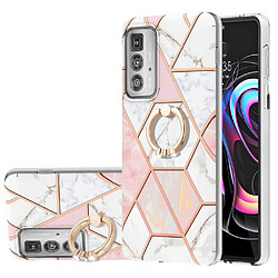 Coque en TPU antichoc, galvanisé, 2,0 mm, motif marbre IMD avec béquille rose/blanc pour votre Motorola Edge 20 Pro