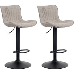 Decoshop26 Lot de 2 tabourets de bar en tissu taupe pieds en métal noir hauteur réglable pivotant TDB10722