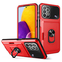 Coque en TPU + acrylique avec béquille en anneau et porte-carte rouge/noir pour votre Samsung Galaxy A13 4G