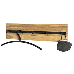 Acheter Pegane Garderobe murale, Patère murale en bois massif coloris chêne et métal noir -longueur 60 x profondeur 6 x hauteur 15 cm