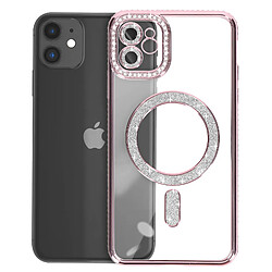 Avizar Coque Diamant pour iPhone 11 Protection MagSafe Contour Strass Rose Champagne