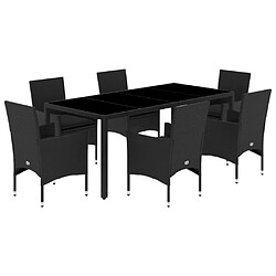 vidaXL Ensemble à manger de jardin et coussins 7 pcs noir rotin acacia