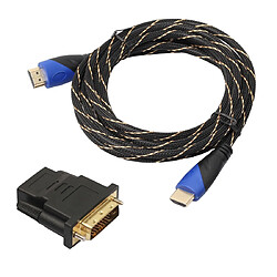 Wewoo Câble noir 3 m HDMI 1.4 Version 1080P Tissé Net Ligne Bleu Tête HDMI Mâle à HDMI Audio Vidéo Connecteur Adaptateur avec DVI Set