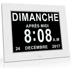 Horloge Calendrier - Alarme - Auto Dimming pour Les personnes âgées / alzheimer et les enfants - Blanc