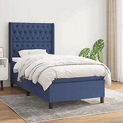 Maison Chic Structures de lit + matelas,Lit à sommier tapissier avec matelas Bleu 90x190 cm Tissu -MN18282