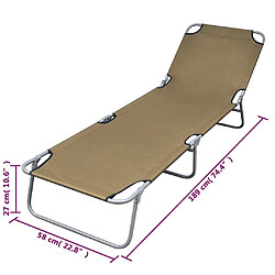 vidaXL Chaise longue pliable avec dossier réglable Taupe pas cher