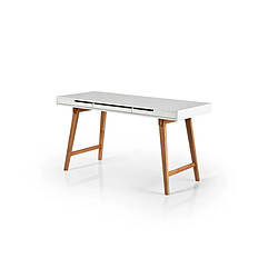 Pegane Bureau blanc mat avec piètement en bois massif - L120 x H78 x P40 cm