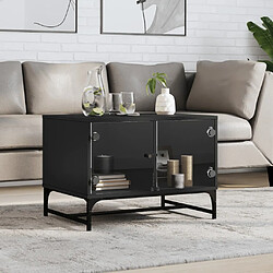 Maison Chic Table basse pour salon | Table à café avec portes en verre noir 68,5x50x50 cm -GKD91179