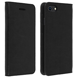 Avizar Etui Clapet Portefeuille iPhone SE 2022 / 2020 et 8 / 7 - Cuir véritable Noir