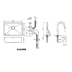 Auralum MAX Évier Cuisine 1Bac 70*44*19CM,à Encastrer/Fleur/Sous-Plan,avec Siphon/Trop-Plein+MitigeurCuisine,Douchette Extractible,2 Modes,EauFroide/Chaude,Brossé